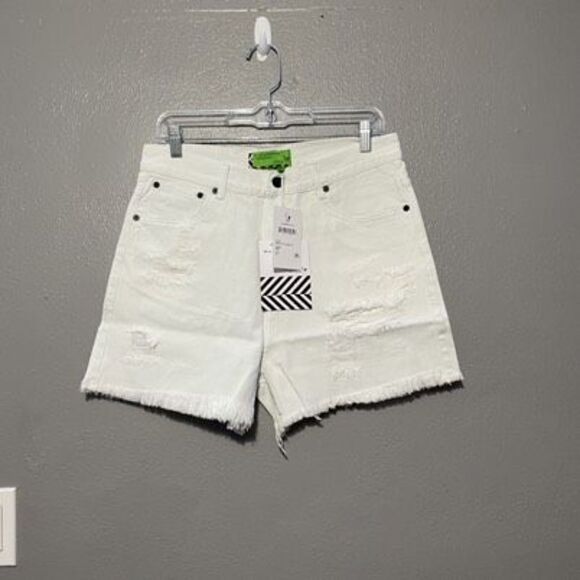 Sandrine Rose Free People White High-Rise Denim Distressed Shorts 28 Fringe Hem